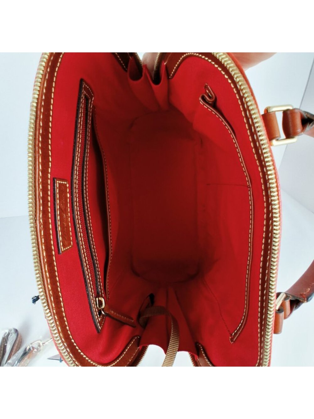 Dooney & Bourke Pebble Leather Domed Dark Salmon Satchel / Cross Body NWT - Picture 12 of 16